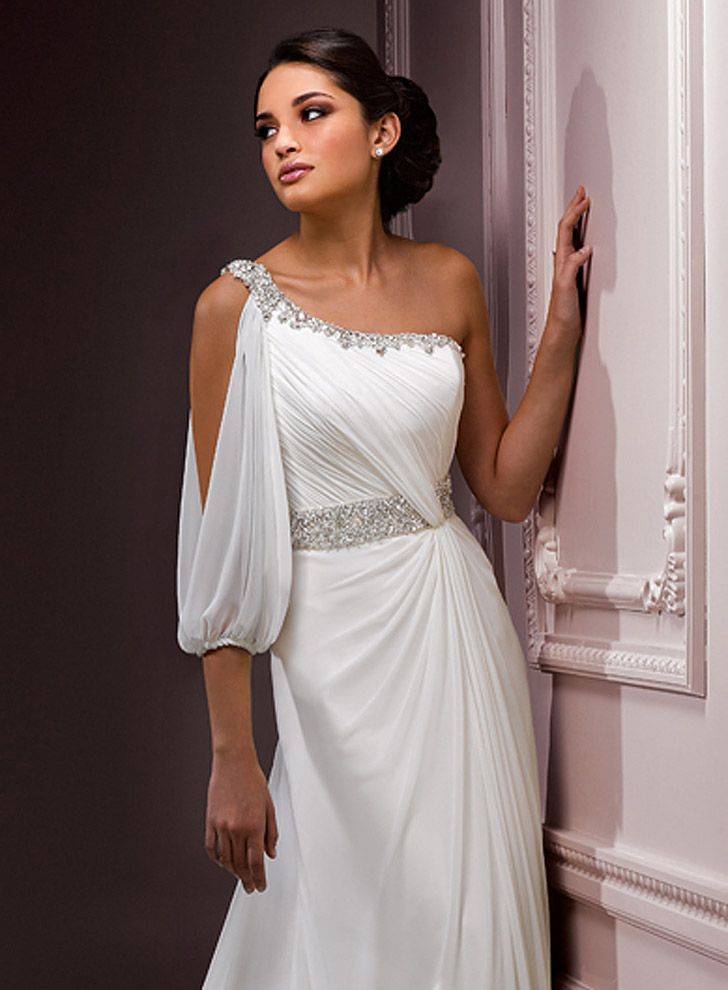 Свадебные платья в греческом стиле — с рукавами, с закрытым верхом