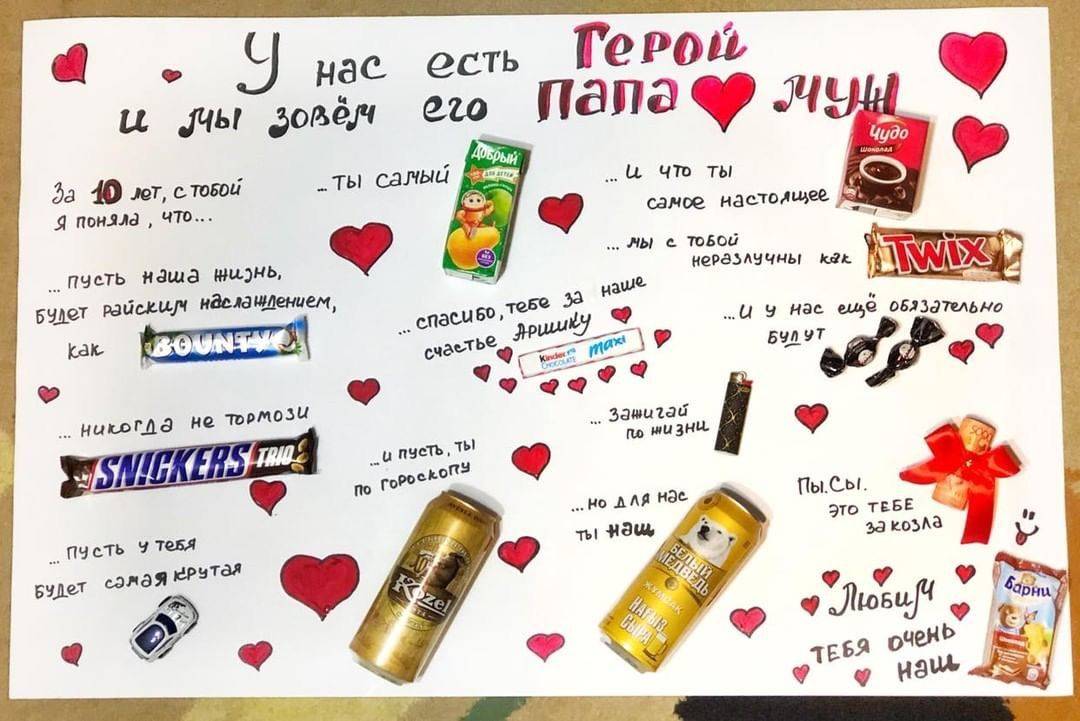 Плакат с шоколадками и поздравлениями своими руками: на день рождения, маме, папе, подруге, мужу, жене, любимому мужчине (фото)