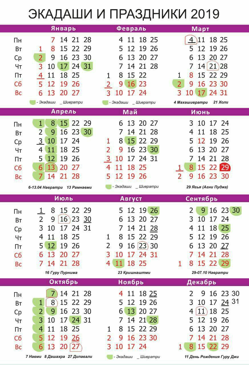 Календарь экадаши 2022