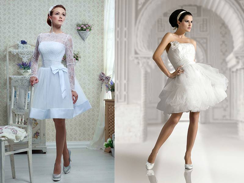 Короткие свадебные платья для смелой невесты: самые красивые и стильные модели с фото – со шлейфом, белые и цветные, атласные, с рукавами, кружевные, с пышной юбкой