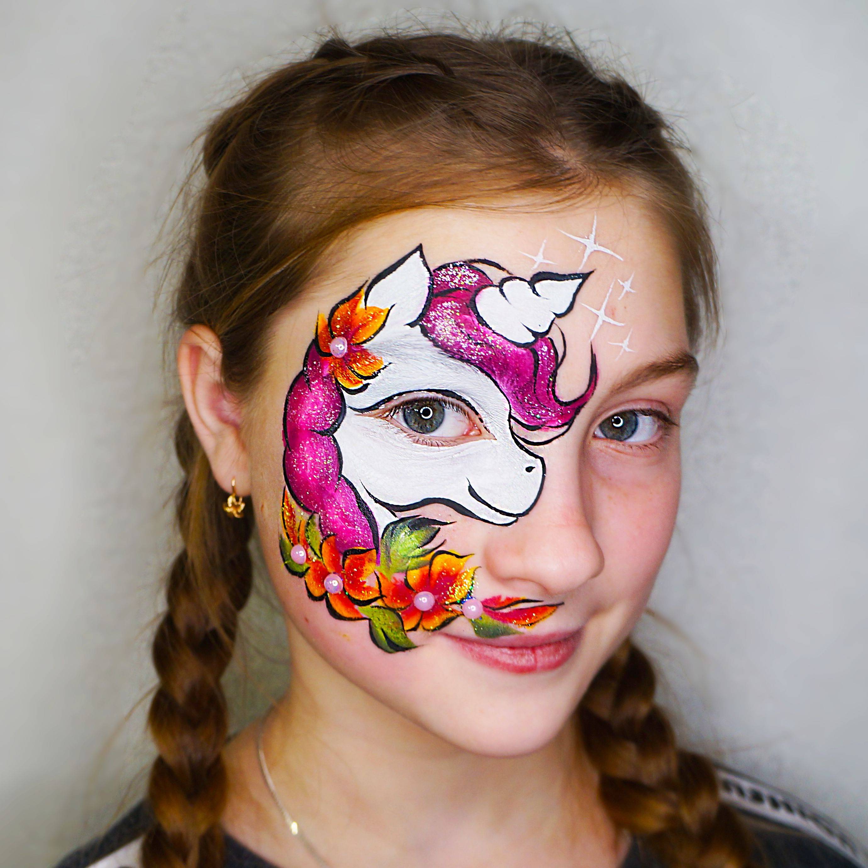 Рисунки на лице - аквагрим для детей - для мальчиков и для девочек - единорог, бабочка, кошка, тигр
